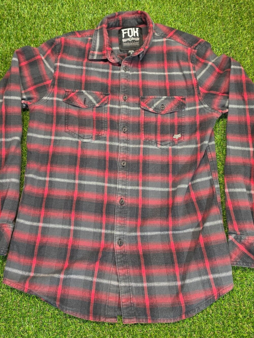 Fox Men's Medium Red and Black Plaid Flannel Shirt